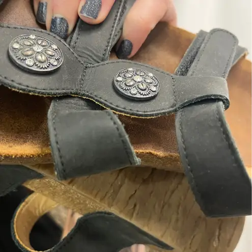 Haflinger Bio Alice Black Cork Leather Slip On Open Toe Sandal Women’s Size 10