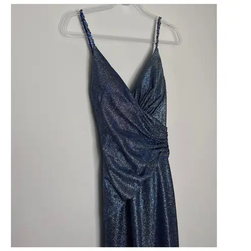 Terani Couture 2010s Royal Silver Beaded Metallic Evening Gown Size 2 NWT