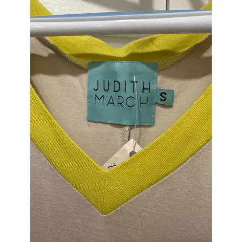 Judith March Blondie T-Shirt Top V-Neck Short Sleeve Yellow Beige Small
