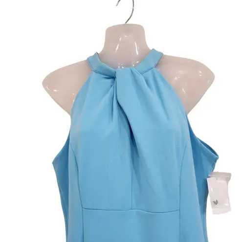 Julia Jordan Twist Halter Midi Cocktail Sheath Dress Sleeveless Blue Size 10