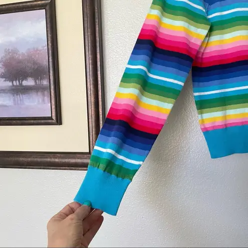 NWT Happy Sheep Rainbow Blue Striped Cardigan Crochet Detail Size Small