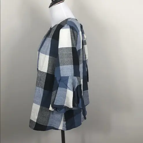 Ro & De Ro De Top Blue Plaid Bow Back Blouse