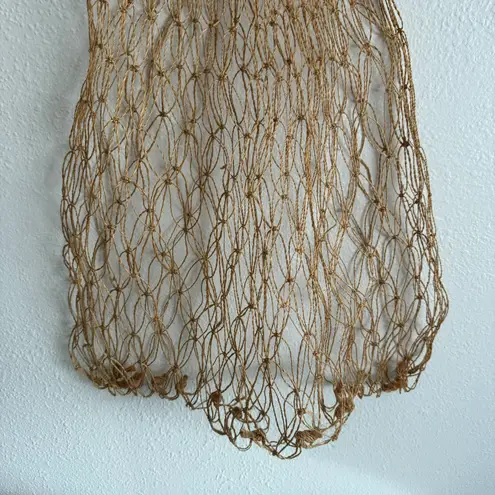 Vintage 90s Handmade Woven Straw Crochet Net Jute Farmers Market Large Tote Bag Tan
