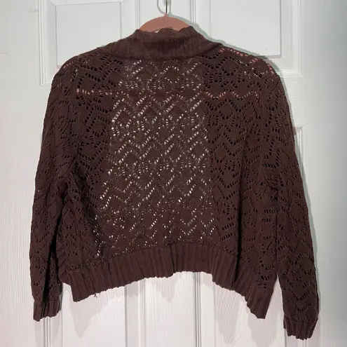 White Stag Open Knit Cardigan Womens M Warm Chocolate Brown 3/4 Sleeve Sweater