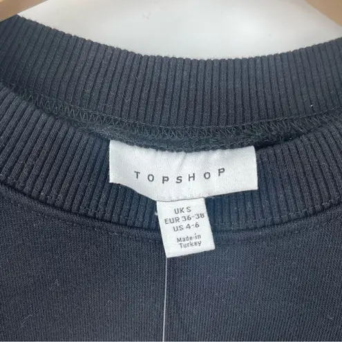 Topshop  Cropped Sweatshirt Pullover Black Crop Long Sleeve Size US 4-6 NWT