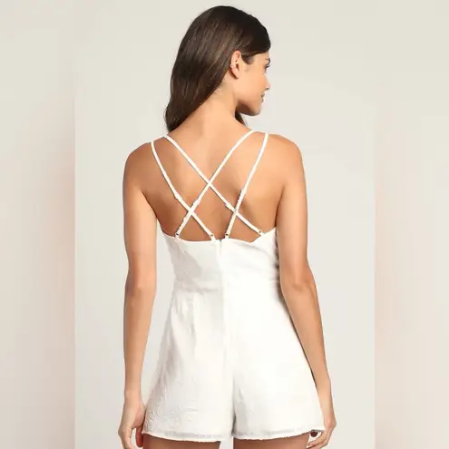 Lulus Rush to Romance White Burnout Floral Sleeveless Romper Size L