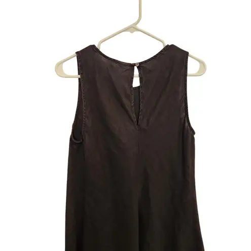 Magaschoni Black Casual Sleeveless Keyhole Linen A-Line Midi Shirt Dress Medium