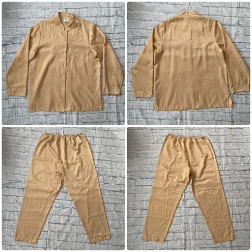 Carole Hochman New York women L pull-on pants and Longsleeve pajama set gold