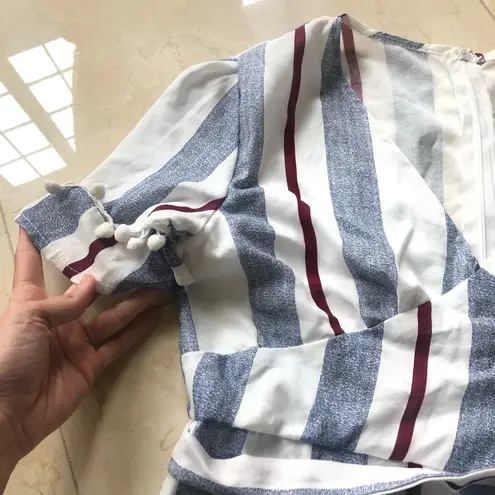 Red White Blue Pom Wrap Dress NWOT Sz Large