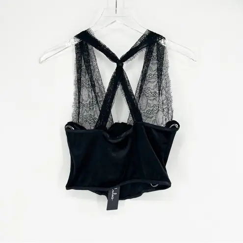 Lulus NWT  Flirty Influence Lace Velvet Bustier Halter Top S Black