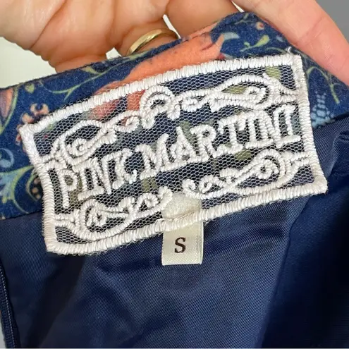 Pink Martini Dress Fox Print Blue Floral A-Line Lined Small Women Cap Sleeves