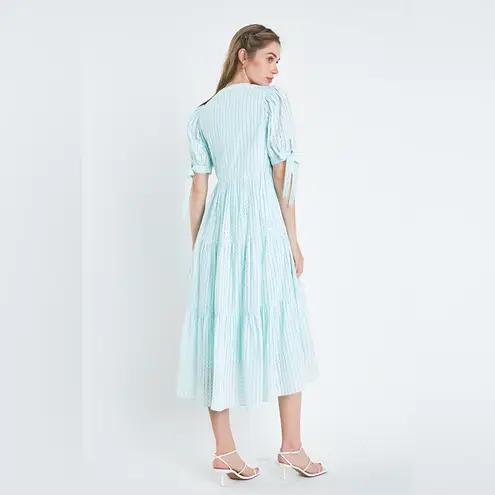 English Factory GINGHAM TIERED MIDI DRESS Medium NWT Mint color short sleeve