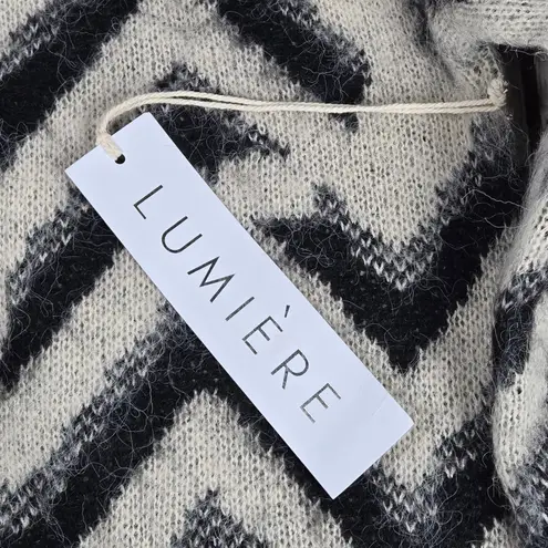 Lumiere Zigzag Chevron Mohair Wool Blend Knit Sweater Size S Beige Black Tan - Image 4