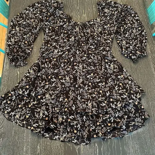 French Kiss Floral Print Mini Dress Ruffled Hem Long Sleeve Women's Size 3X