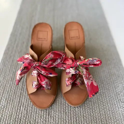 Dolce Vita Aleeya Red Floral Scarf Tie Leather Block Heel Peep Toe Sandals 8.5