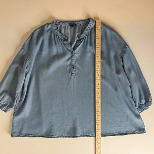 J Jill Denim Womens Tencel Lyocell Button Up Top Sz L Blue Flowy Lightweight Size L