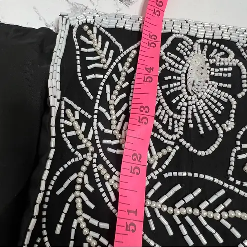 Vintage Stenay silk beaded sequin gown maxi with slit black white Sz 8