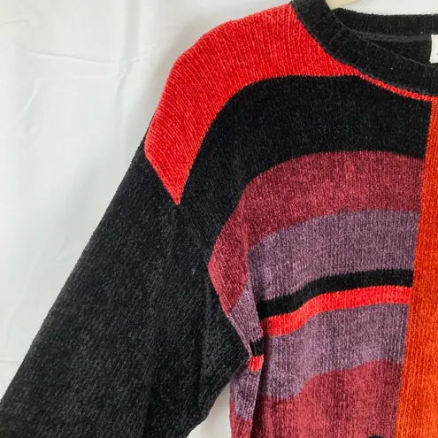 VTG 90s Womens M FLAW Orange Black Geometric Argyle Sweater Cozy Abstract Funky Size M