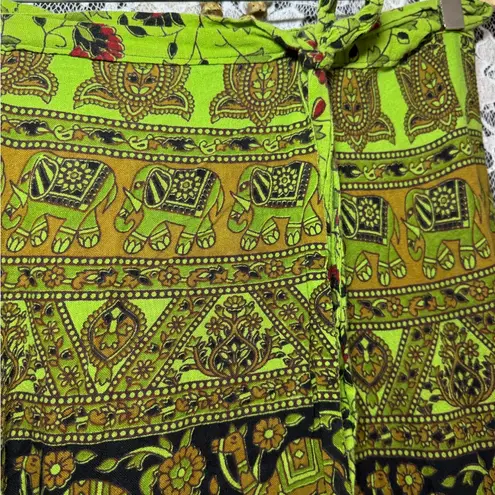 Cotton tapestry wrap skirt indian block print elephants OS GREEN EUC animal Size undefined