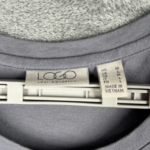 LOGO By Lori Goldstein Dress Gray Midi Womens Medium Short Sleeve Tiered Casual