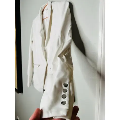 Veronica Beard White Bi-Stretch Notched Collar Single Snap Jacket Size 2