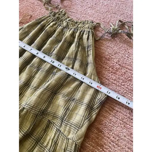 Moon River XS plaid check tiered ruffle midi dress yellow black