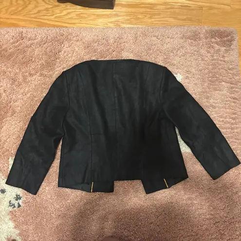 LL Bean Vintage Linen Cropped Jacket Blazer Black Sz 4 Preppy Classic