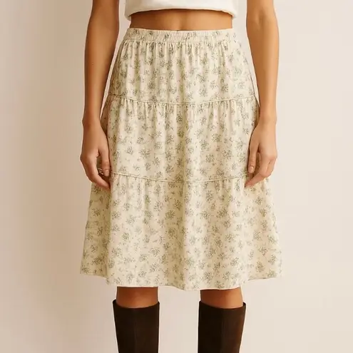 Vintage 90s Y2K Kit Cornell Cottage Core Cotton Ditzy Floral Boho Skirt Size 6 Green