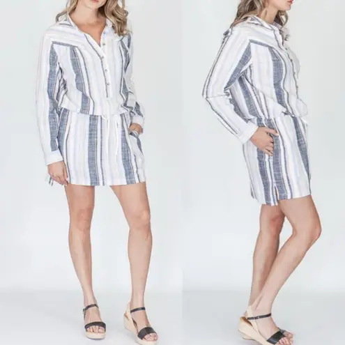 Xirena Emersyn Cotton Dress Horizon Multi Stripes Beach Coastal Mini Blue Size L