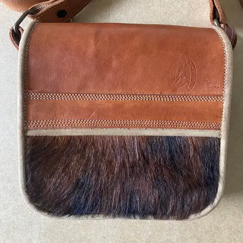 Brown tan black horsehair Western cowgirl leather crossbody messenger bag