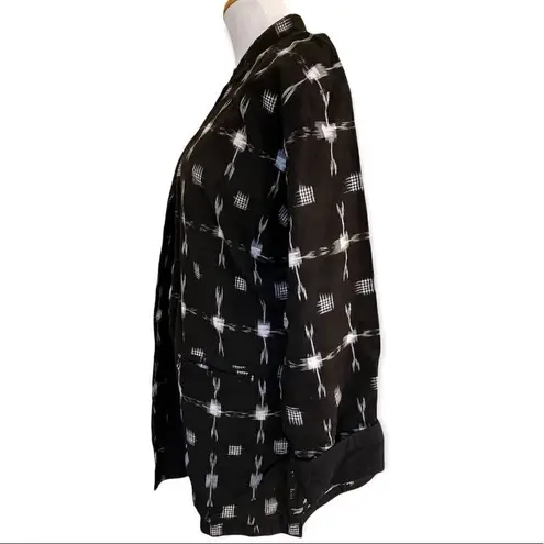 Sam Hilo Collection cotton lagenlook mandarin collar open long line blazer Black Size L