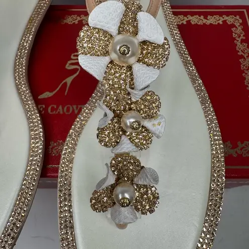 René Caovilla Leather Crystal Embellishments T