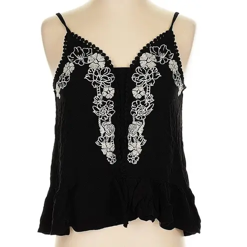 love on a hanger Black Embroidered Floral Spaghetti Strap Peplum Top Size Small