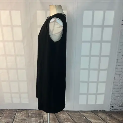 Tahari black faux leather trim sleeveless shift dress size 10
