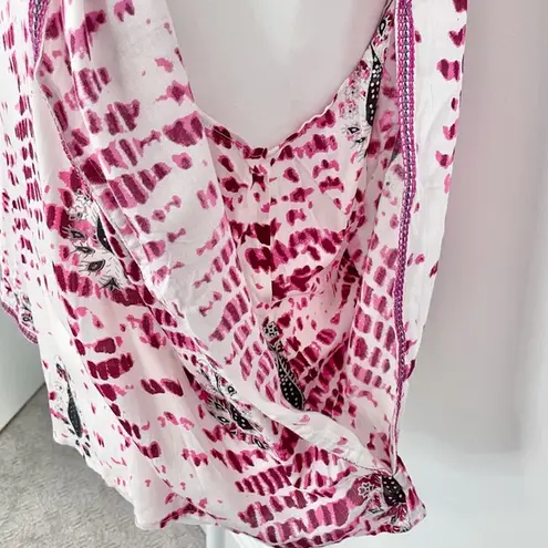 Raga New Tie Dye Metallic Print Embroidered Trim Poncho Top Pink