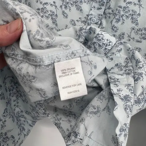 Garnet Hill Button Front Shirt Womens 12 Blue Floral Organic Cotton Feminine