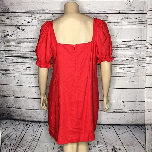 Draper James RSVP Size XXL Pink Square Neckline Puff Sleeve Linen Blend Dress