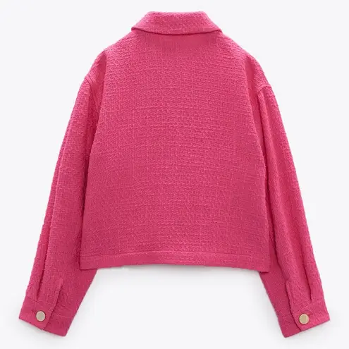 ZARA  Tweed Weave Texture Shacket Pink Button-Up Jacket Blazer Size S NEW