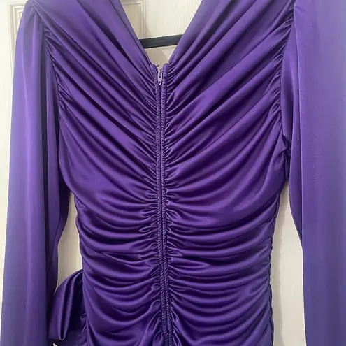 Vintage Abby Kent Dark Purple 80s Dress Size 6 EUC faux Diamond Bow