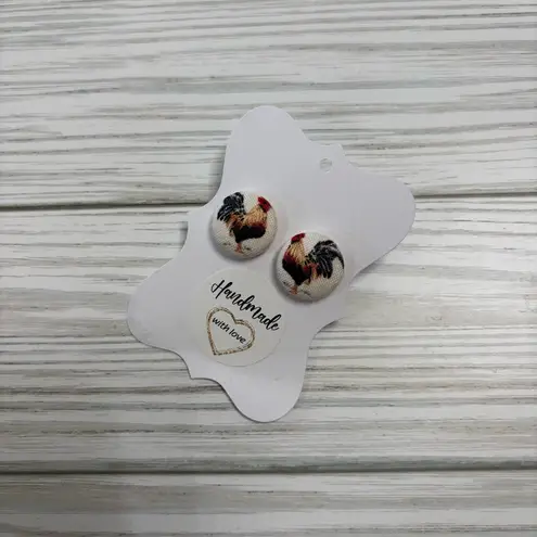 Handmade Chicken Print Button Earrings, Button Earrings, Gifts, Stocking Stuffers