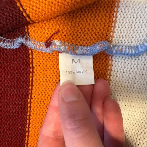 Grannycore Striped Cardigan Orange Blue Red Cozy Sweater Winter Fall Women’s M Size M