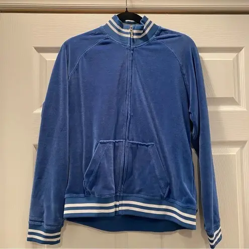 Humility Y2K Style Retro Blue Velour Track Jacket Varsity Stripe Bomber Zip XL