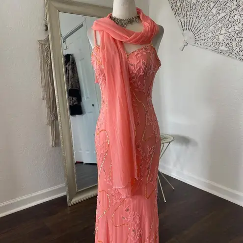 Ethereal Fairy Coquette Floral Beaded Silk Mermaid Long Formal Prom Dress Gown S Pink