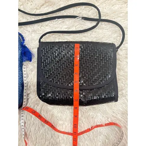 Lot of 2 Vintage Woven Bags VALERIE Blue Clutch W/Flower & ITALY Black Crossbody