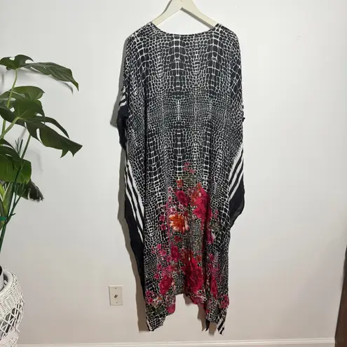 Nalini Shrug Poncho Cape Duster Tunic Women OS Black Floral Leopard Lagenlook Size undefined