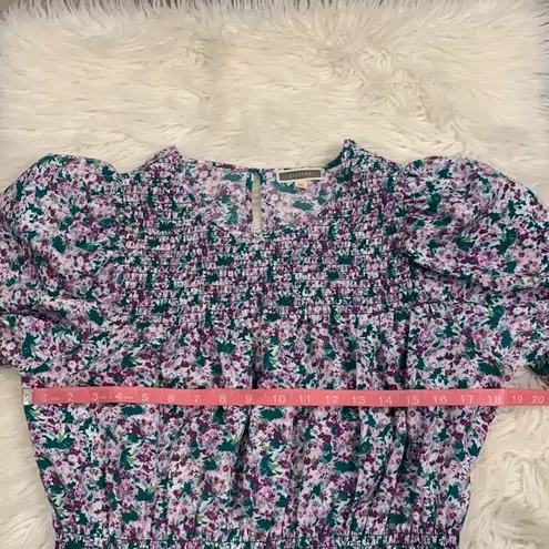 Pleione floral smocked puff sleeve peplum top M