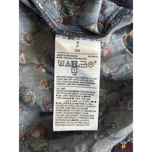 Old Navy  Navy/Multi Floral/Paisley Long Sleeve Tie/Tassel Neck Blouse Sz‎ Small