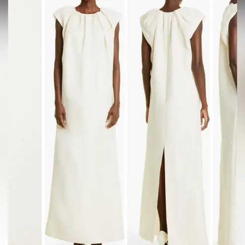 CO Cream Gathered Cap Sleeve Wool and Silk Gown White Size XL