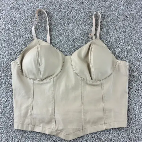 Madden NYC Womens Small Beige Faux Leather Corset Top Sleeveless Bustier Tank Tan