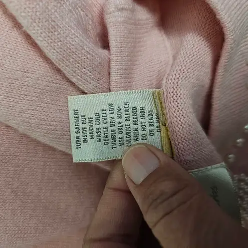 Studio Works Vintage Pink 90s Beaded Bow Sweater Size Small